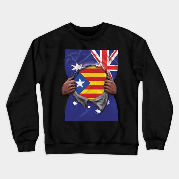 Catalonia Flag Australian Flag Ripped - Gift for Catalan From Catalonia Crewneck Sweatshirt by Country Flags